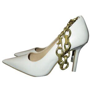 Express Cream Patent Leather Removable Chain Embellished Ankle Strap pumps sz 7